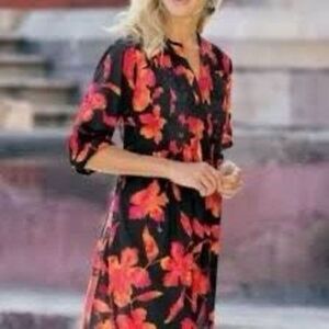 Soft Surrounding Women’s Large Black and Orange Floral Blouse